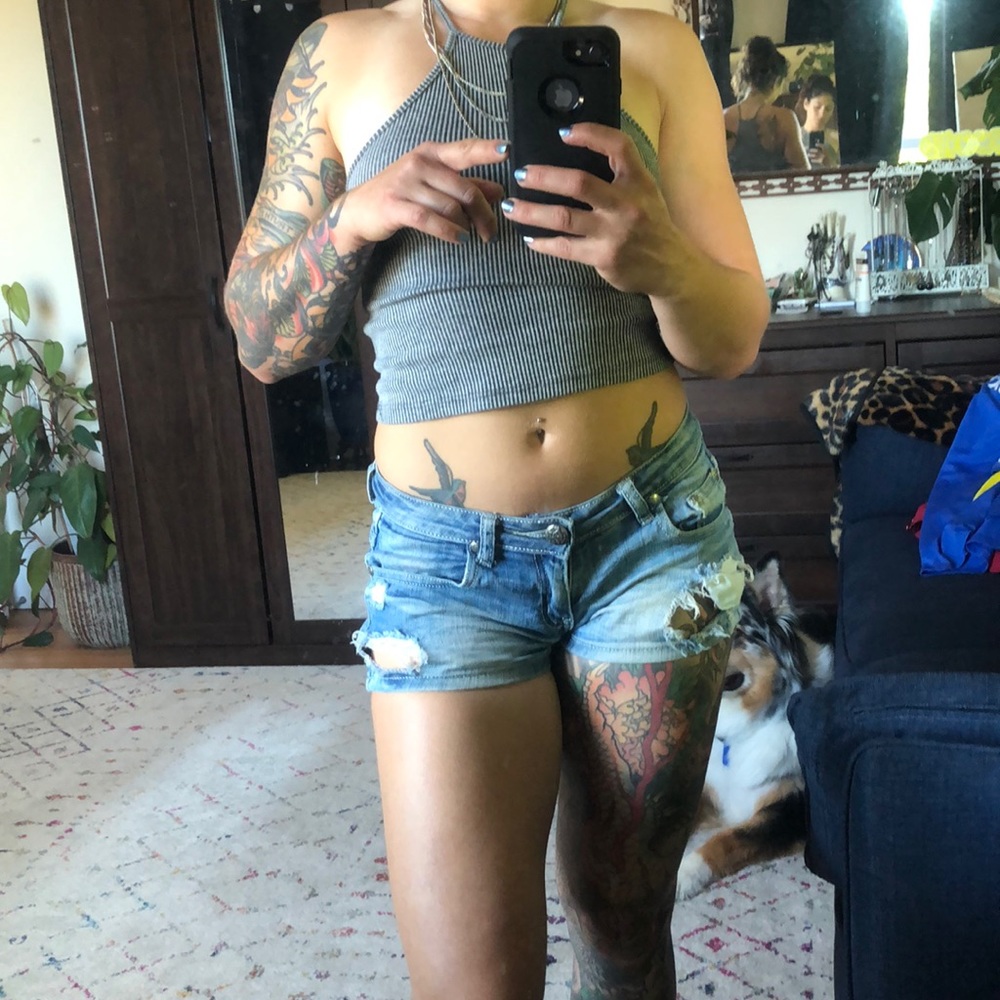 Destroyed jean shorts